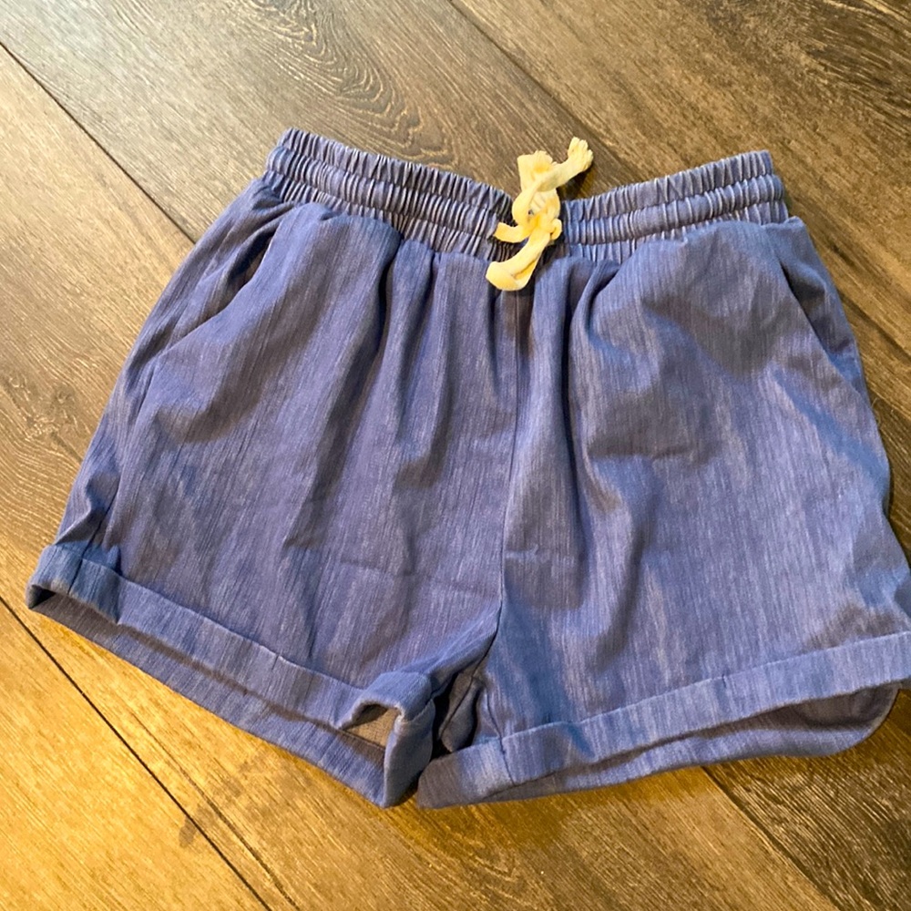 Denim color elastic drawstring shorts